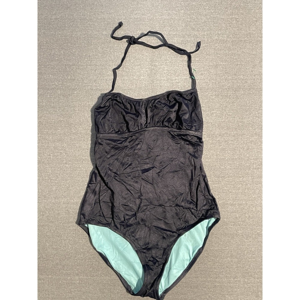 J Crew‎ One Piece Swimsuit Black Classic Minimal Halter Strap Swim Solid Womens